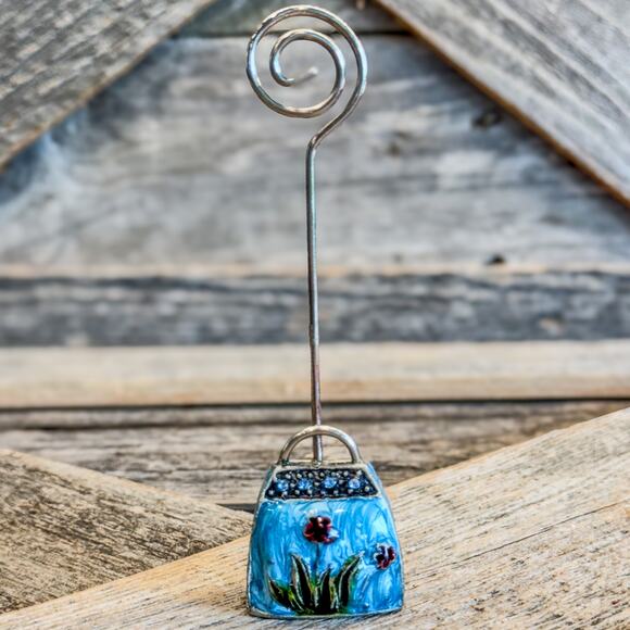 Set of 5, Pier 1 Blue Enamel Floral Purse w Rhinestones-Photo/Place Card Holders - Picture 4 of 7